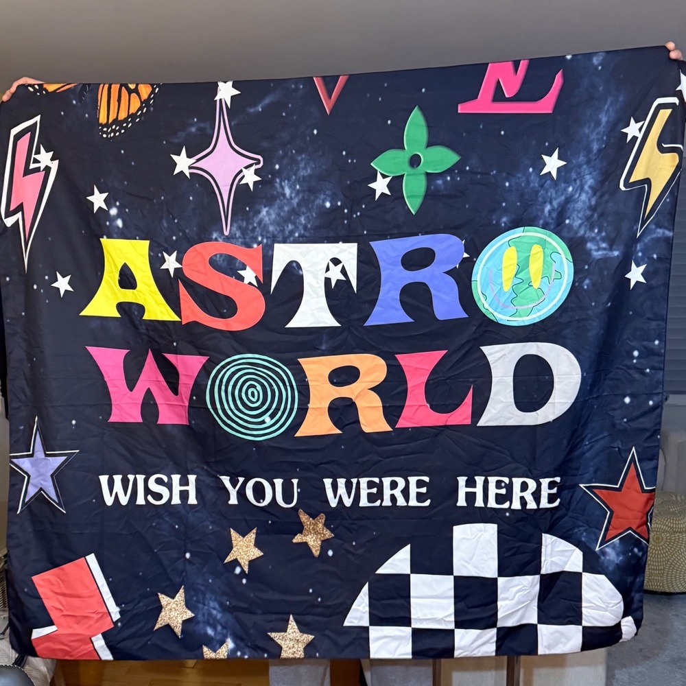 NIP Travis Scott Astroworld Wish You Were Here Tapestry Wall Flag Star Print BLk